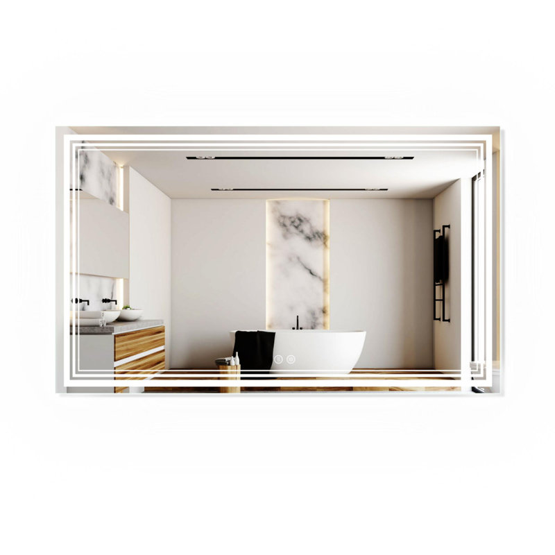 Ivy Bronx Epping Rectangle LED Wall Mirror, Dimmable Vanity Lighted